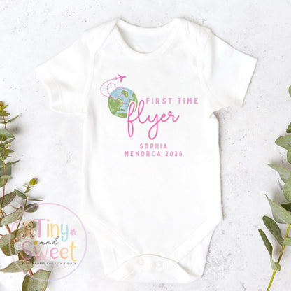 First Time Flyer Sleepsuit, Personalised Baby Travel Outfit, Baby’s First Holiday Shirt, Cute Summer Travel Outfit, My First Plane Design