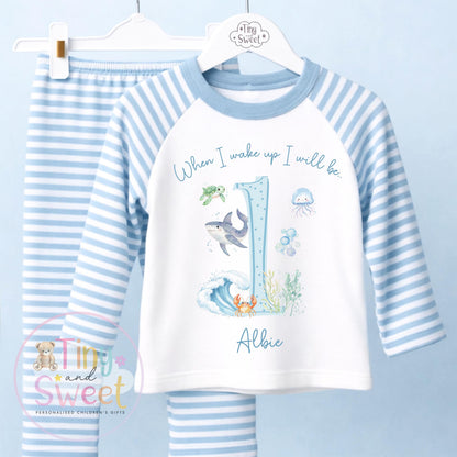 Under the Sea Birthday Pyjamas, When I Wake Up I’ll Be…, Ocean Birthday Pjs, Boys Birthday, Under the Sea Theme