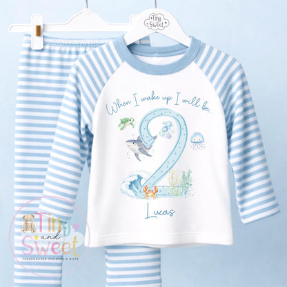 Under the Sea Birthday Pyjamas, When I Wake Up I’ll Be…, Ocean Birthday Pjs, Boys Birthday, Under the Sea Theme