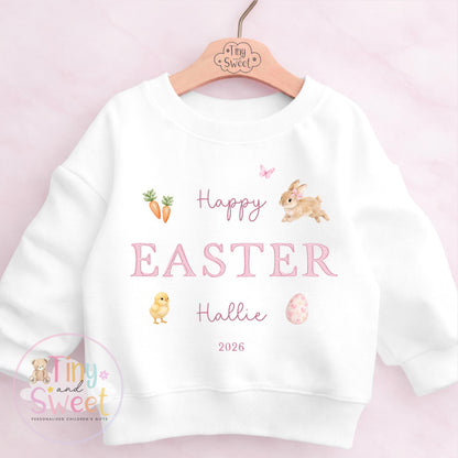 Personalised Easter T Shirt or Sweatshirt, Kids Bunny Tee, Easter Bunny T Shirt, Girls Easter Outfit, Easter Gift for Kids
