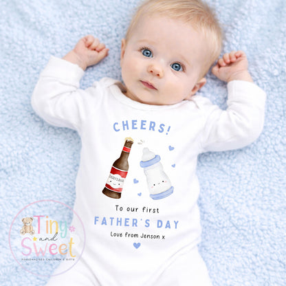Fathers Day CHEERS To Our First Beige Personalised Sleepsuit