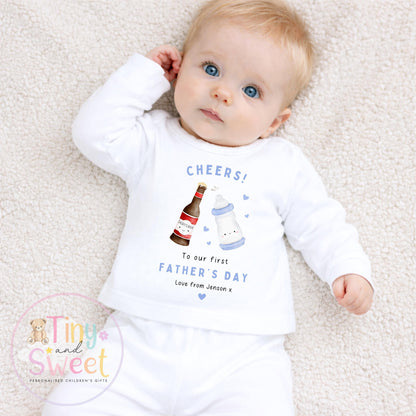 Fathers Day CHEERS To Our First Beige Personalised Sleepsuit