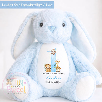 Personalised First Birthday Bunny: Customised Soft Plush Toy Gift for Baby Girls and Boys, Personalised 1st Birthday Gift, 1st Birthday Gift