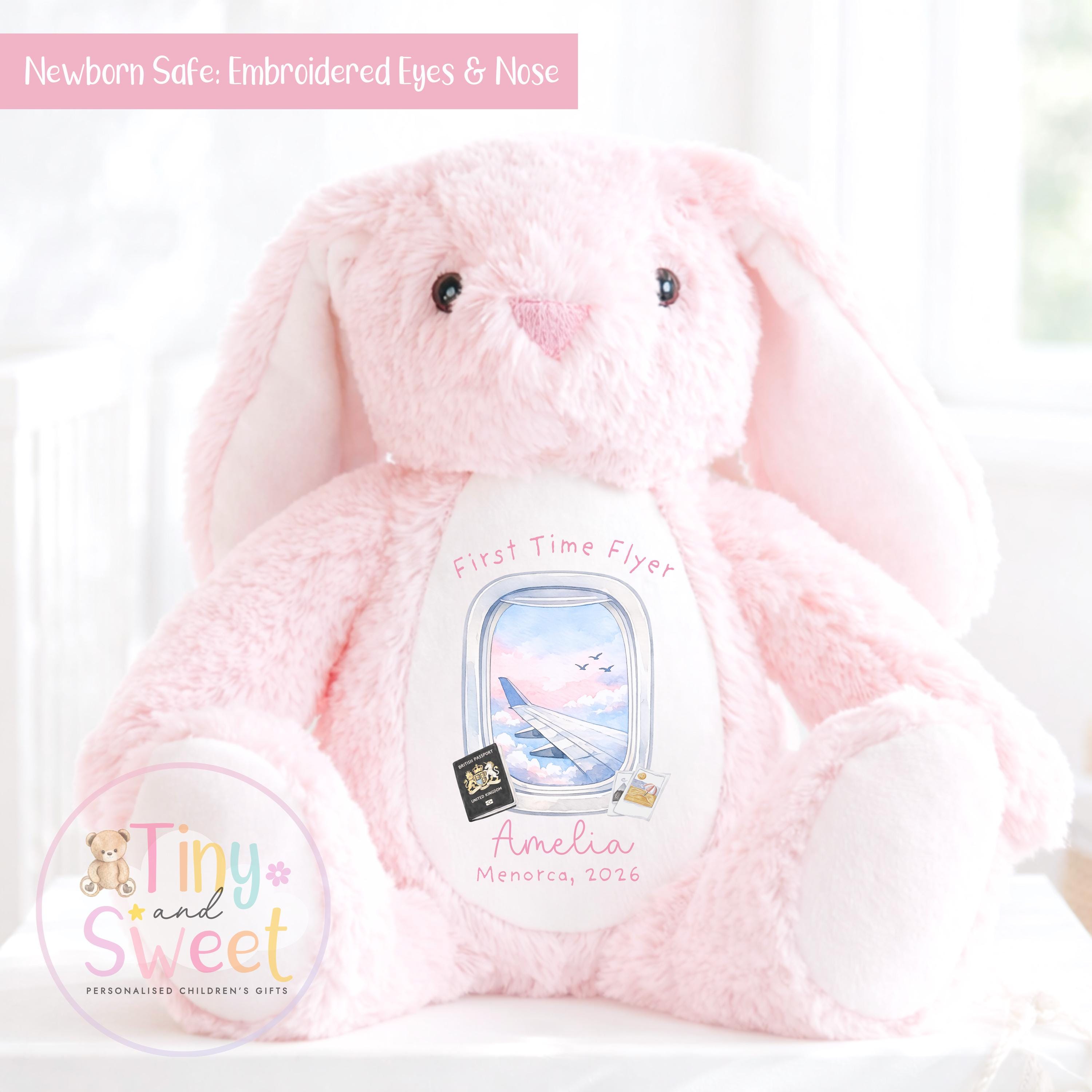 My First Flight Gift, 1st Time Flyer, Holiday Bunny Toy, Personalised Holiday Bunny, Soft Toy Keepsake, Name Bunny, Toddler Gift