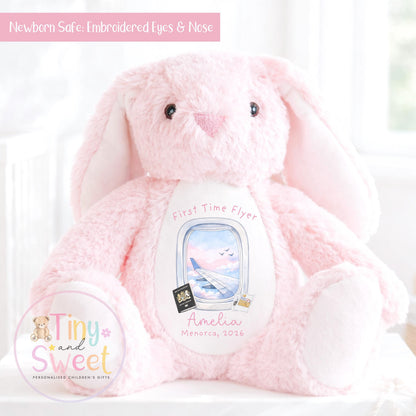 My First Flight Gift, 1st Time Flyer, Holiday Bunny Toy, Personalised Holiday Bunny, Soft Toy Keepsake, Name Bunny, Toddler Gift