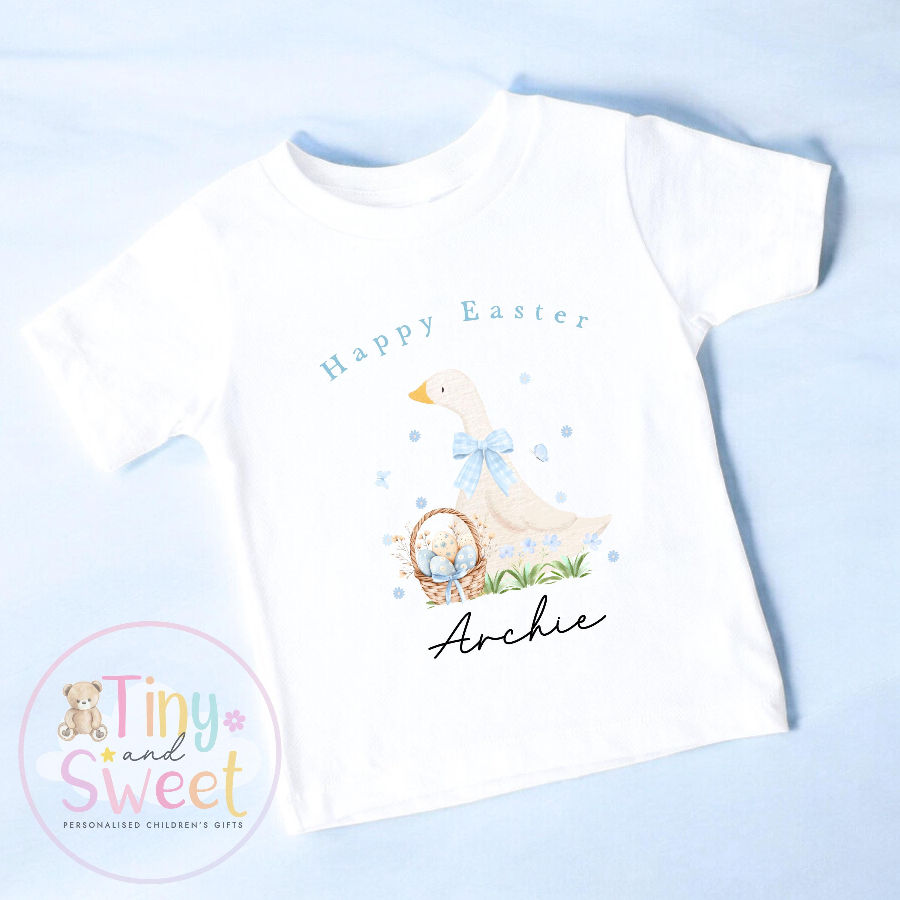 Personalised Easter T Shirt or Sweatshirt, Kids Duck Tee, Easter Duck T Shirt, Boys Easter Outfit, Easter Gift for Kids