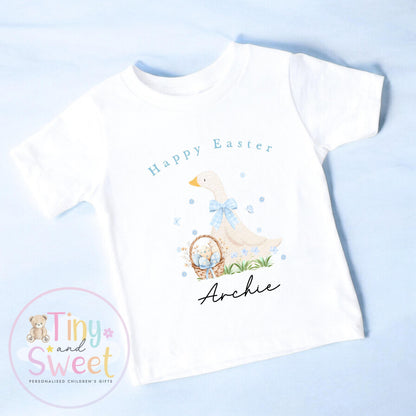 Personalised Easter T Shirt or Sweatshirt, Kids Duck Tee, Easter Duck T Shirt, Boys Easter Outfit, Easter Gift for Kids