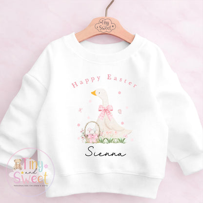 Personalised Easter Sweatshirt or T Shirt, Kids Duck Tee, Easter Duck T Shirt, Boys Easter Outfit, Easter Gift for Kids