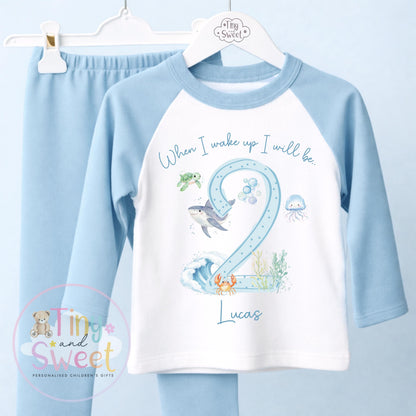 Under the Sea Birthday Pyjamas, When I Wake Up I’ll Be…, Ocean Birthday Pjs, Boys Birthday, Under the Sea Theme