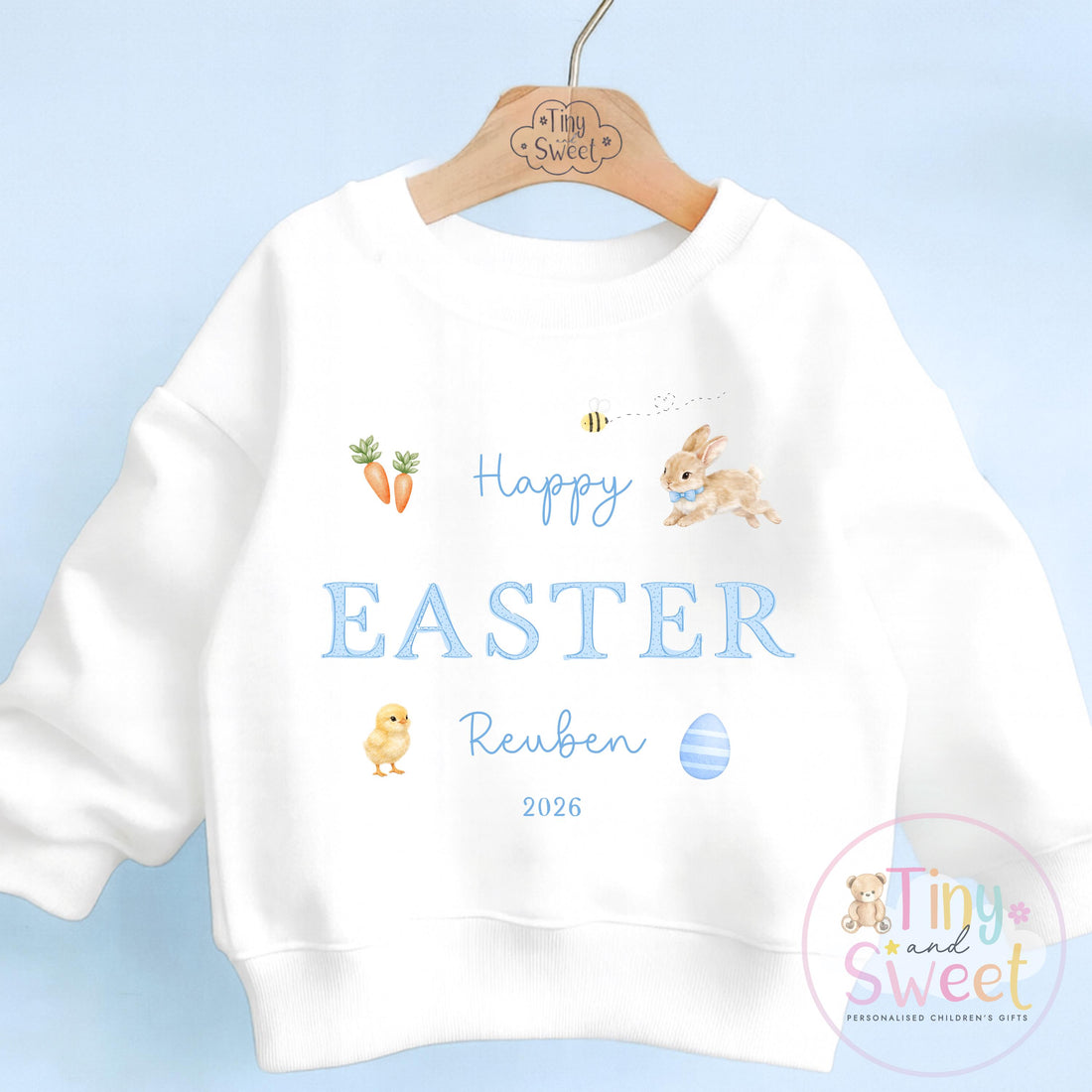 Personalised Easter Sweatshirt or T Shirt, Kids Bunny Tee, Easter Bunny T Shirt, Girls Easter Outfit, Easter Gift for Kids