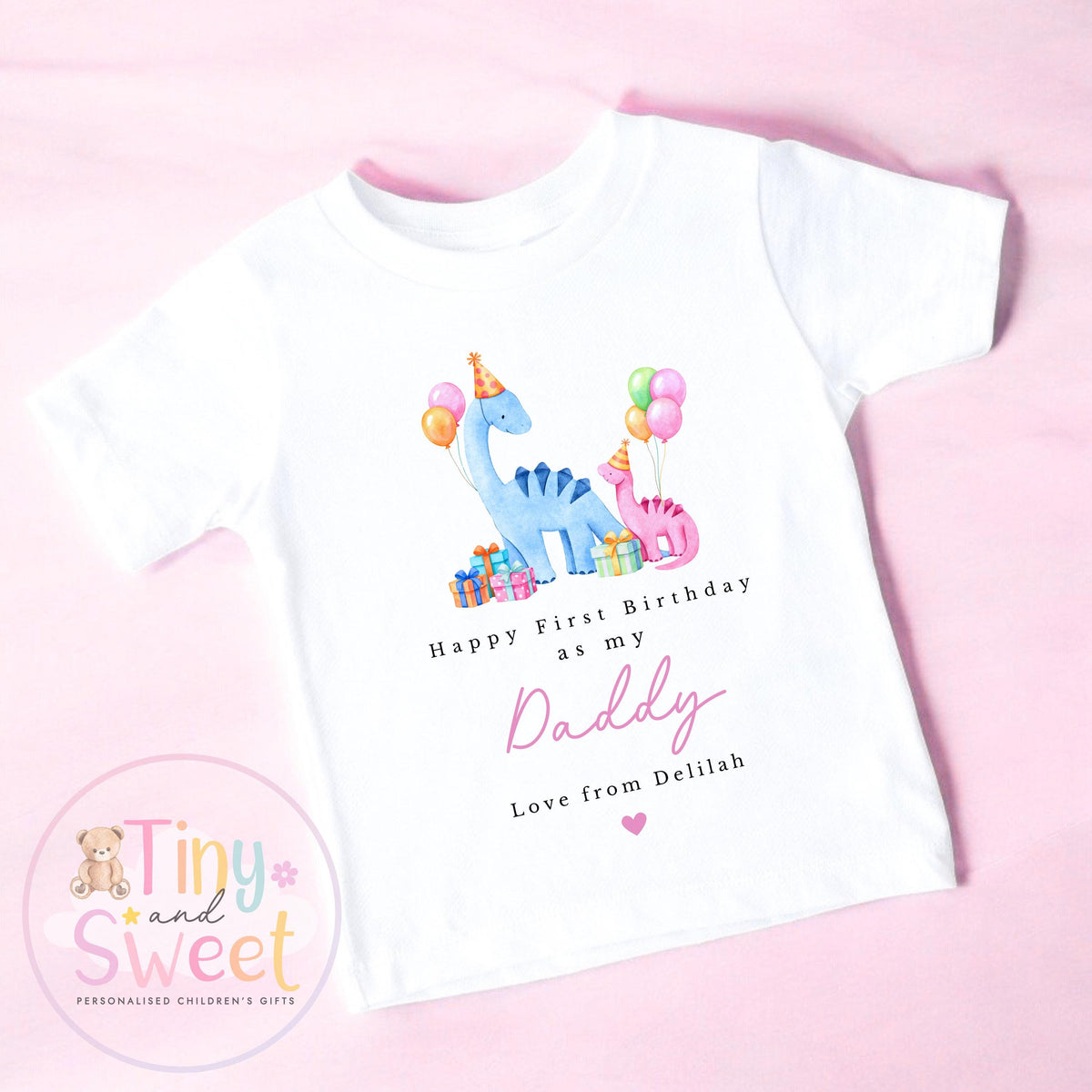 Personalised Happy 1st Birthday As My Daddy Dinosaurs T Shirt/Sleepsuit