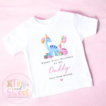 Personalised Happy 1st Birthday As My Daddy Dinosaurs T Shirt/Sleepsuit