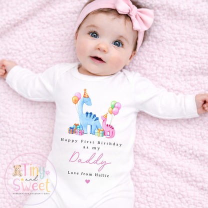 Personalised Happy 1st Birthday As My Daddy Dinosaurs T Shirt/Sleepsuit