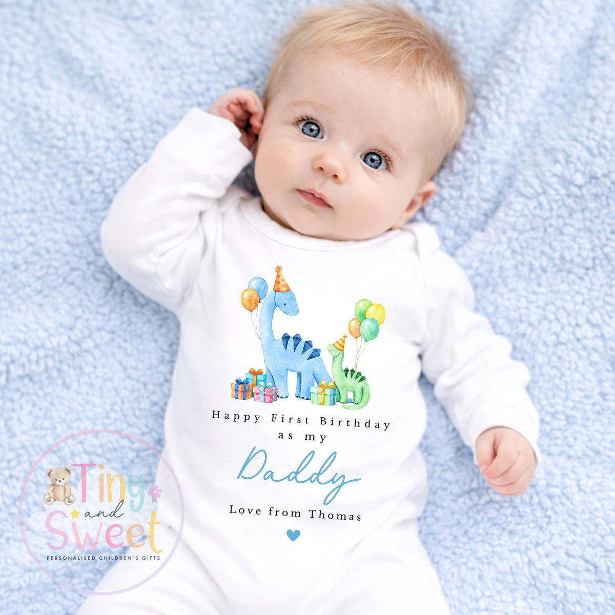 Personalised Happy 1st Birthday As My Daddy Dinosaurs T Shirt/Sleepsuit