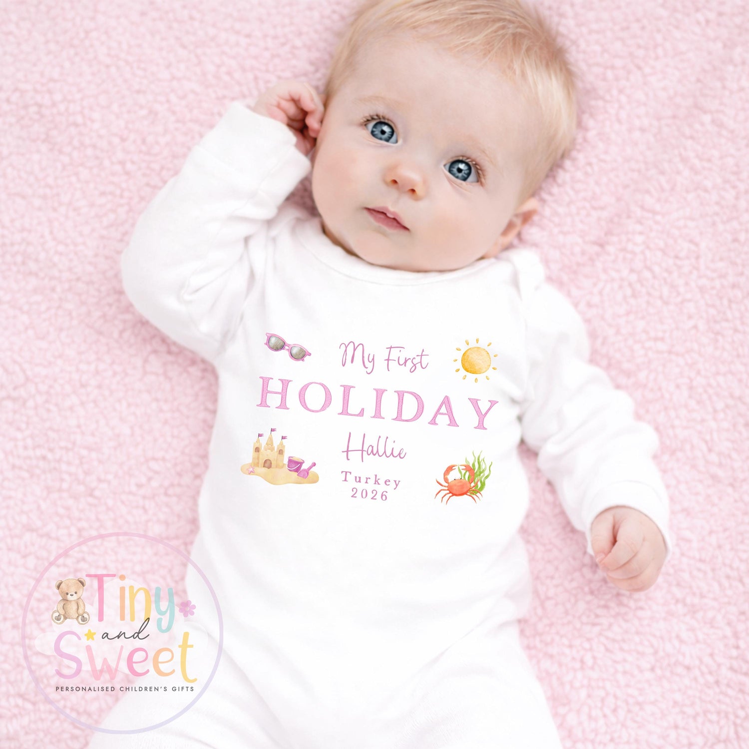My First Holiday Sleepsuit Babygrow, Personalised Baby T Shirt, Baby’s First Holiday Shirt, Cute Summer Travel Outfit, My First Holiday