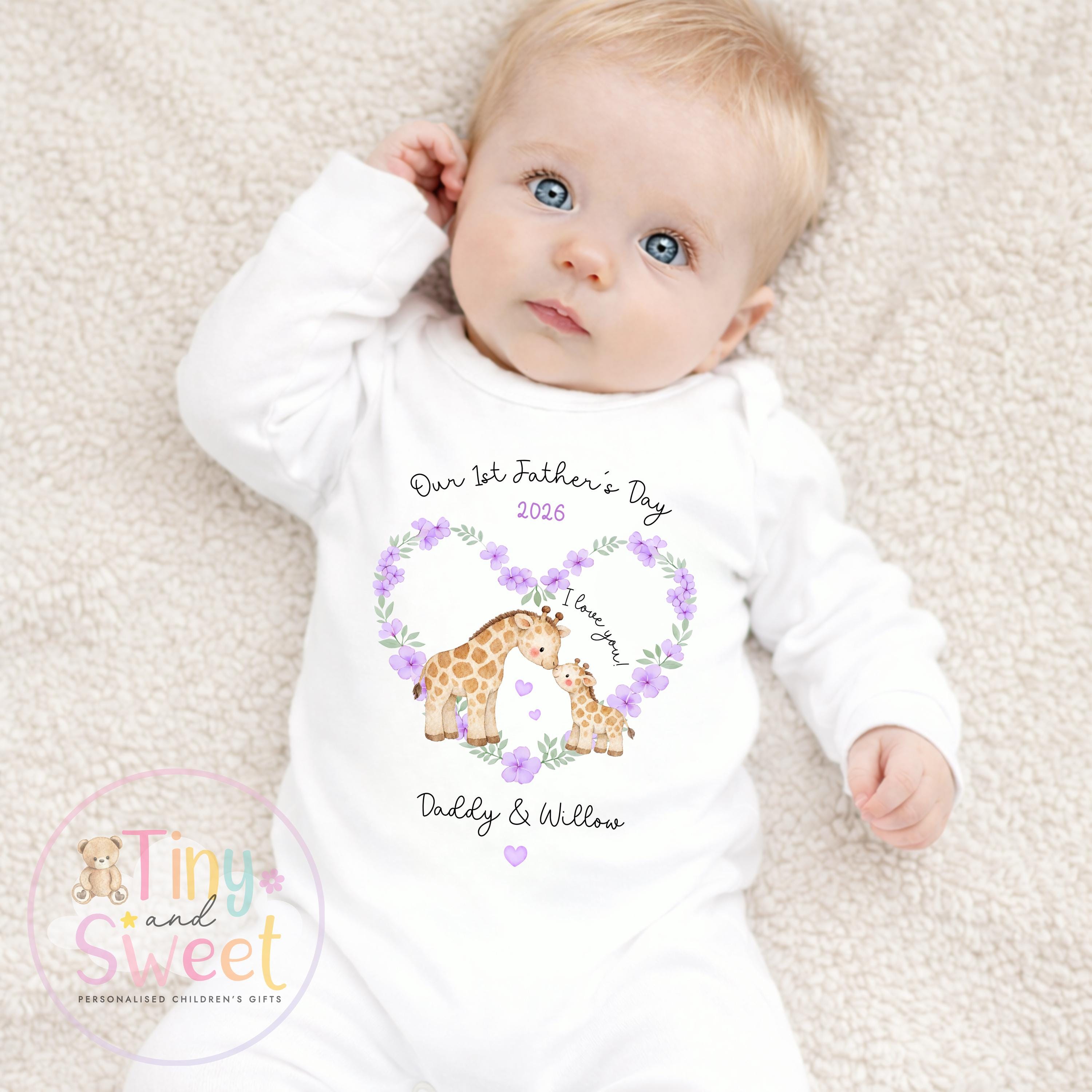Fathers Day Sleepsuit, Giraffe 1st Fathers Day As My Daddy, New Dad Gift, Fathers Day, 1st Fathers Day Babygrow, Sleepsuit Babygrow Bodysuit