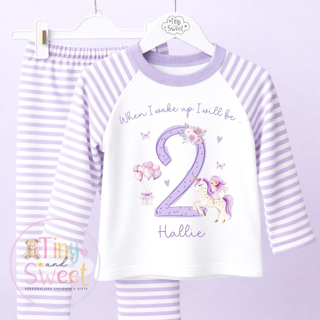 Purple Unicorn Personalised Birthday Pyjamas, When I Wake up i will be .. - 100% Cotton