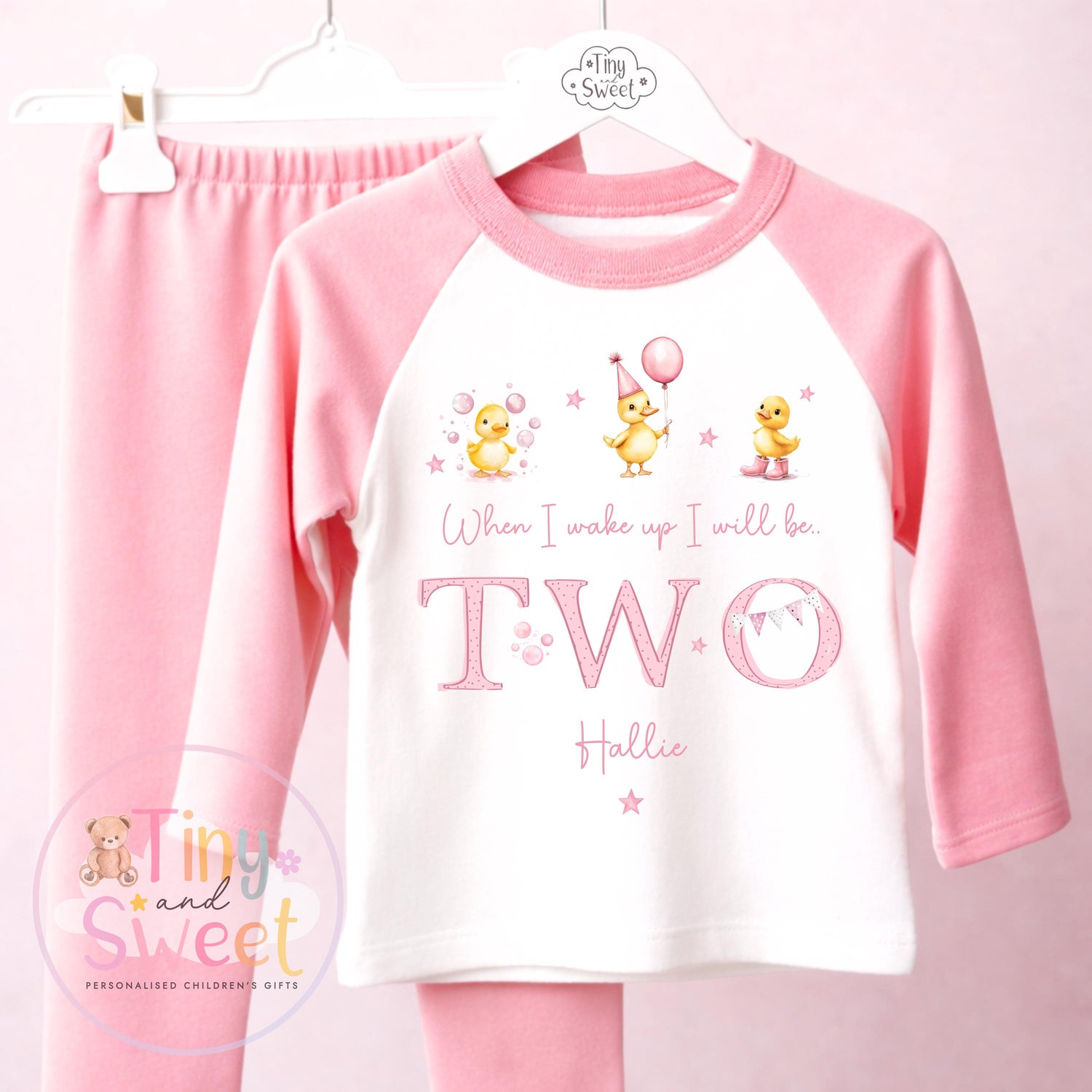 Pink Ducks Personalised Birthday Pyjamas, When I wake up I will be .. - 100% Cotton