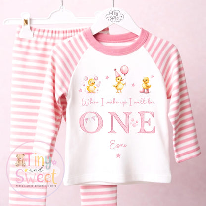 Pink Ducks Personalised Birthday Pyjamas, When I wake up I will be .. - 100% Cotton