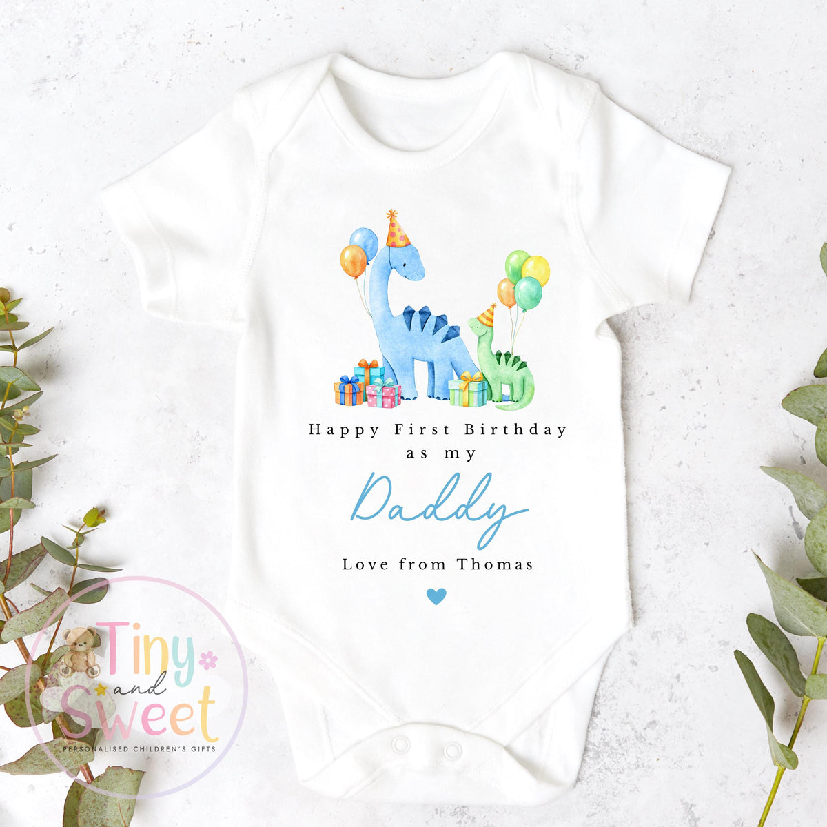 Personalised Happy 1st Birthday As My Daddy Dinosaurs T Shirt/Sleepsuit