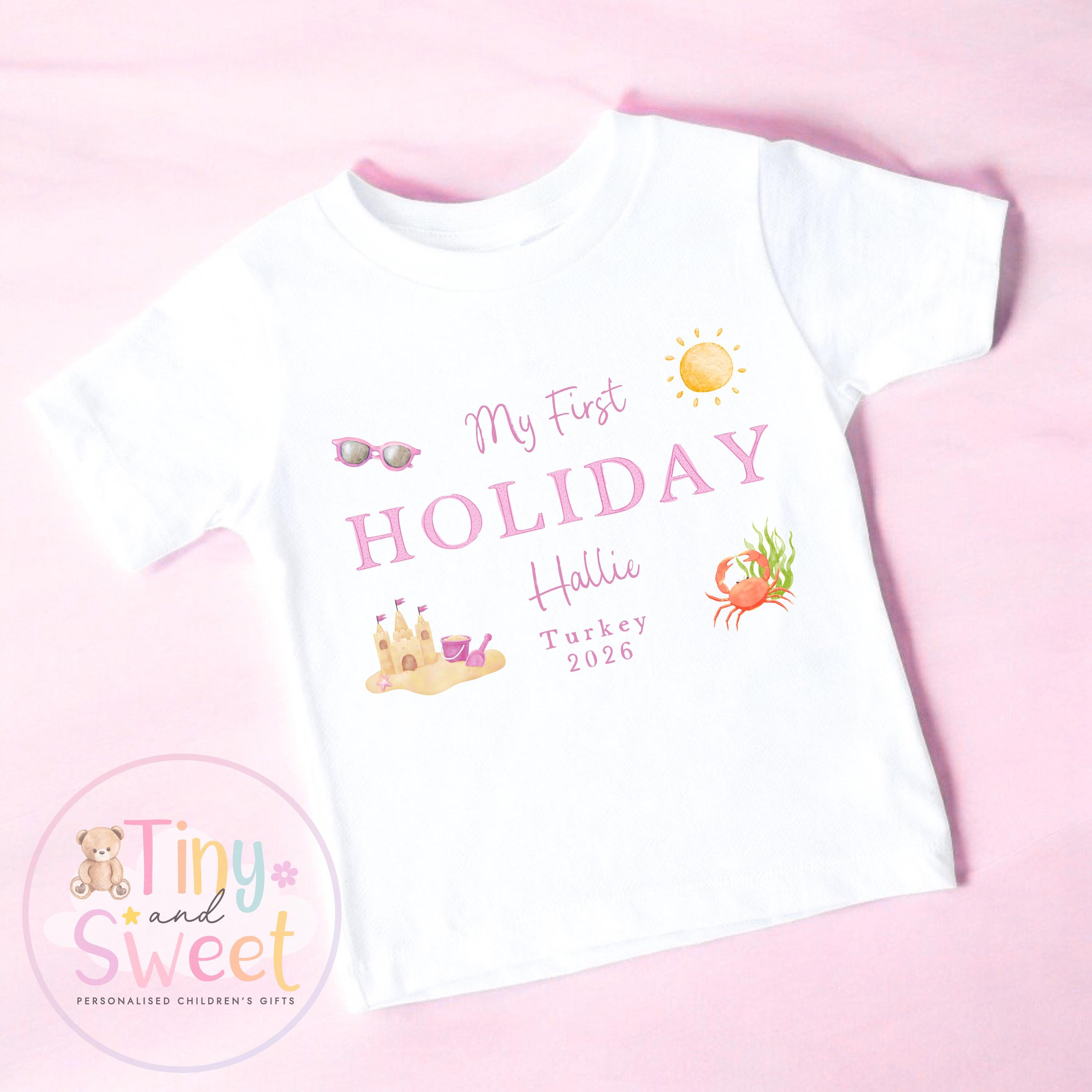 My First Holiday T-Shirt, Personalised Baby Travel Outfit, Baby’s First Holiday Shirt, Cute Summer Travel Outfit, My First Holiday Design