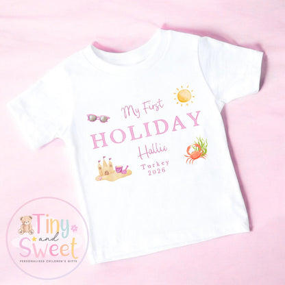 My First Holiday Sleepsuit Babygrow, Personalised Baby T Shirt, Baby’s First Holiday Shirt, Cute Summer Travel Outfit, My First Holiday