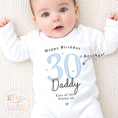 Personalised Daddy 30th Birthday Babygrow, T Shirt Baby Outfit Gift from Baby, New Dad Present