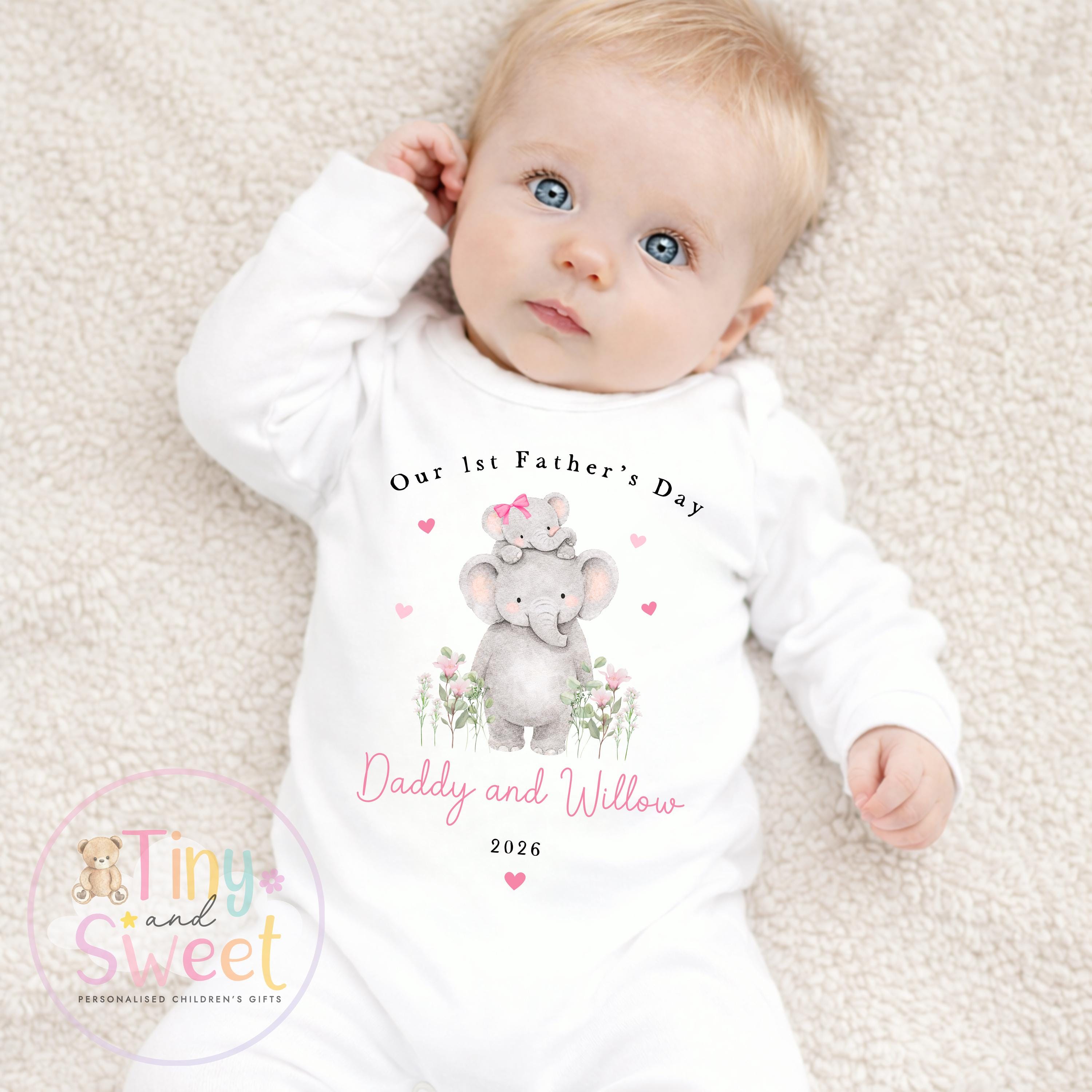 Fathers Day Sleepsuit, Elephant 1st Fathers Day As My Daddy, New Dad Gift, Fathers Day, 1st Fathers Day Babygrow, Sleepsuit Babygrow