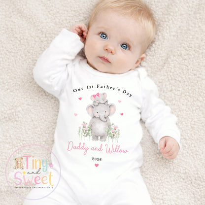 Fathers Day Sleepsuit, Elephant 1st Fathers Day As My Daddy, New Dad Gift, Fathers Day, 1st Fathers Day Babygrow, Sleepsuit Babygrow