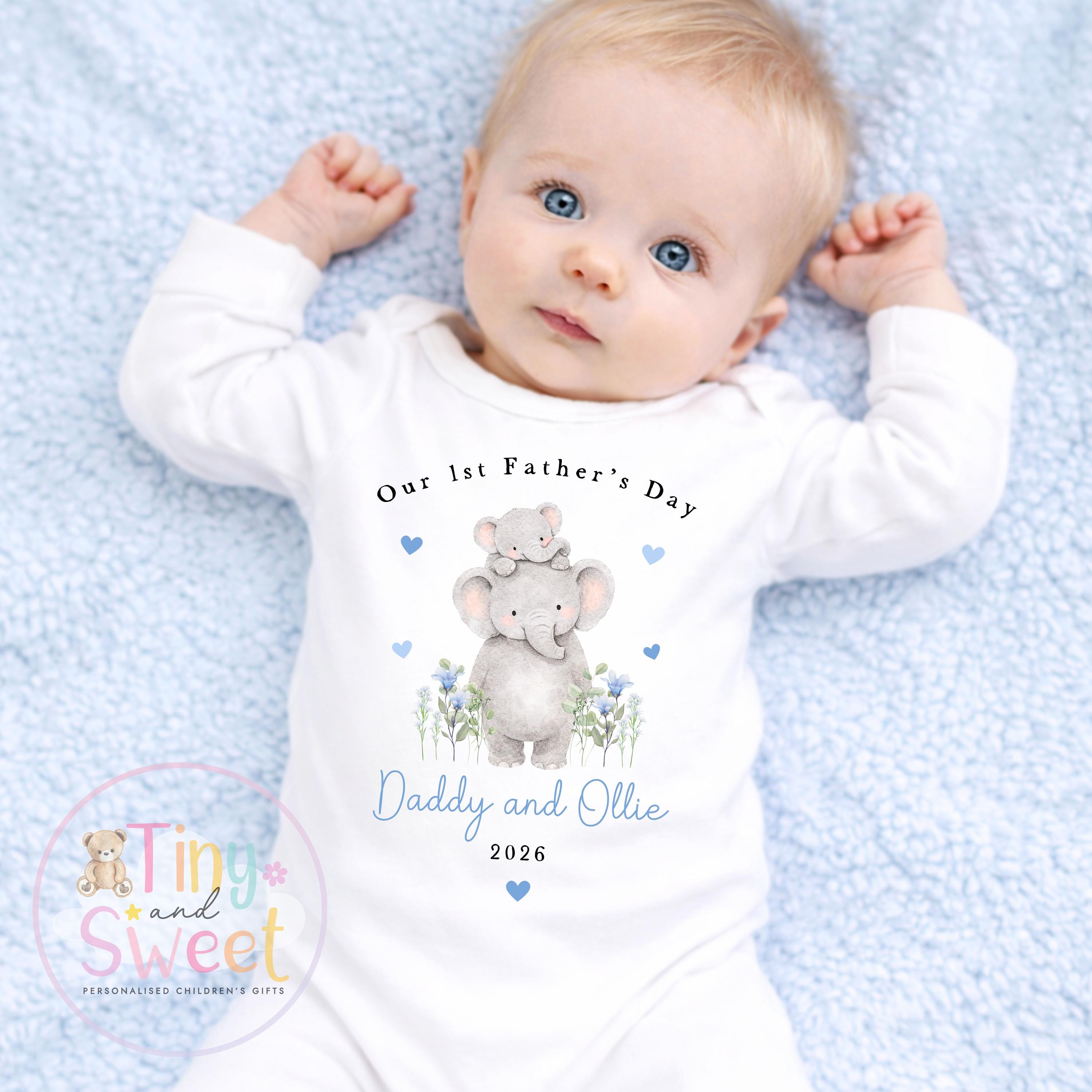 Fathers Day Sleepsuit, Elephant 1st Fathers Day As My Daddy, New Dad Gift, Fathers Day, 1st Fathers Day Babygrow, Sleepsuit Babygrow