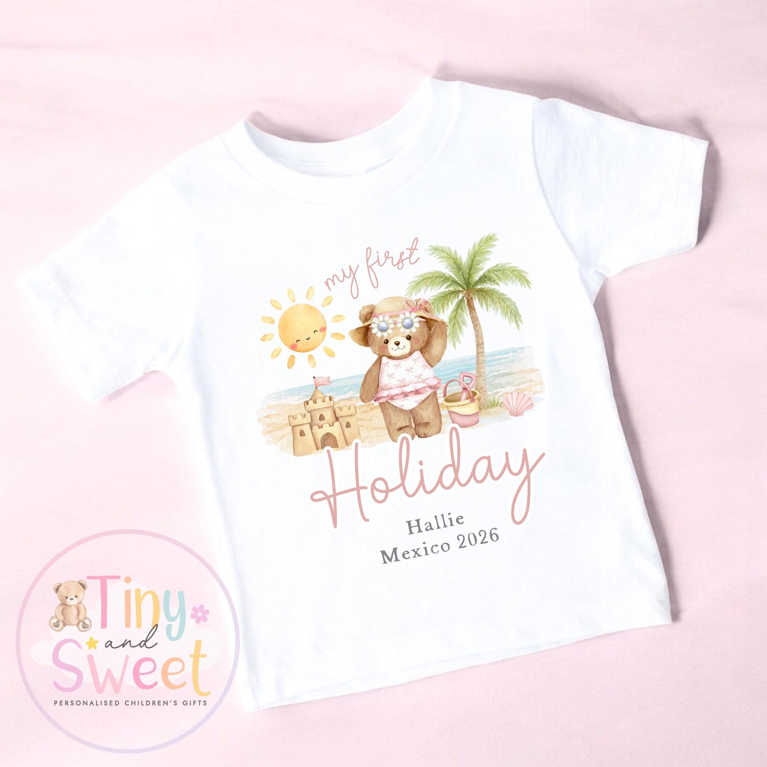 My First Holiday Sleepsuit, Personalised Baby Travel Outfit, Baby’s First Holiday T Shirt, Cute Summer Travel Outfit, My First Holiday