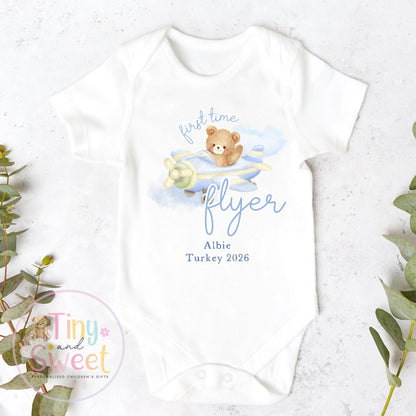 Personalised My First Flight Sleepsuit, First Time Flyer Bodysuit, 1st Holiday Babygrow, Babies First Holiday, First Time Flyer