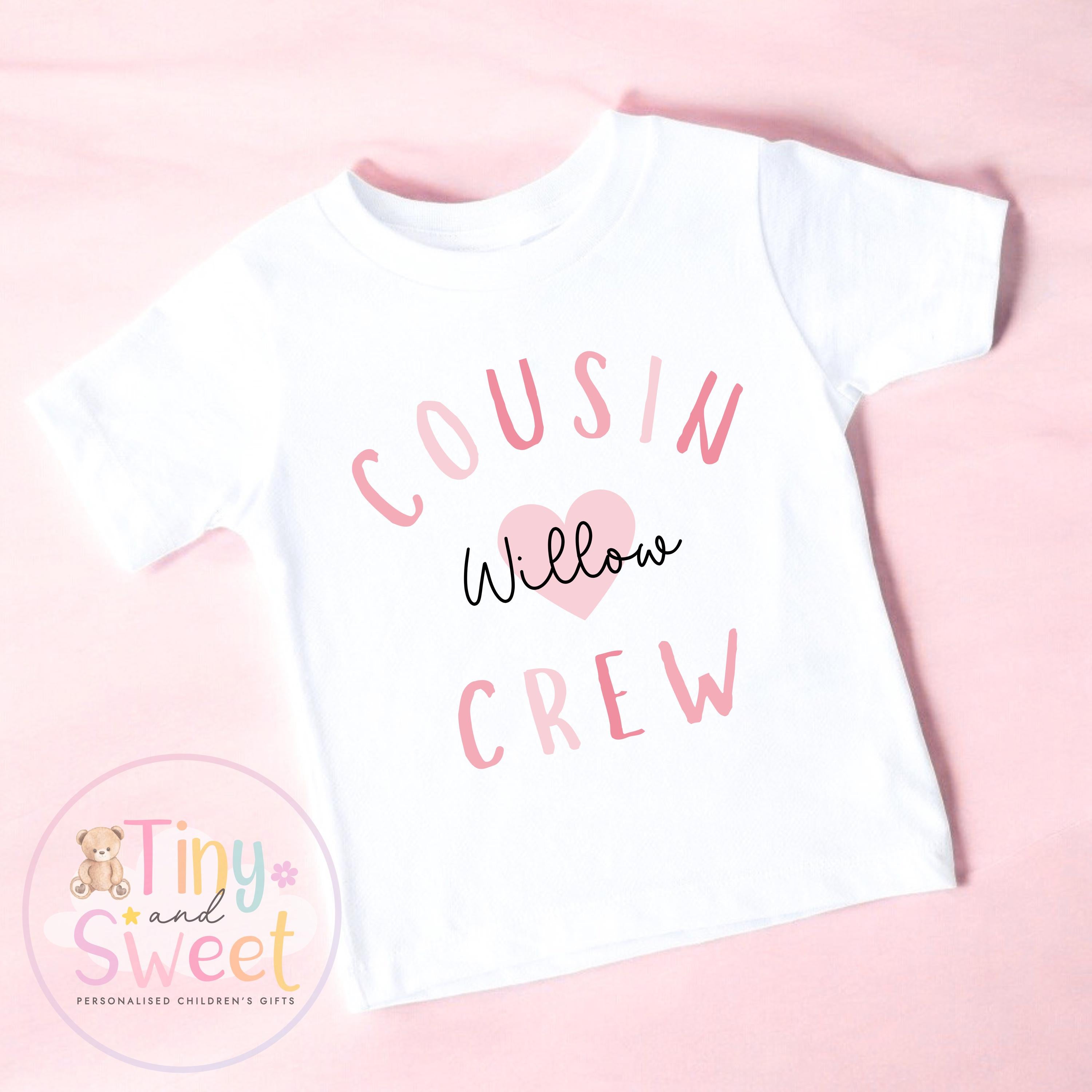 Cousin Crew Personalised T-Shirt – Girls and Boys Cousin Top – New Baby Reveal Gift, Big Cousin Shirt for Boys or Girls