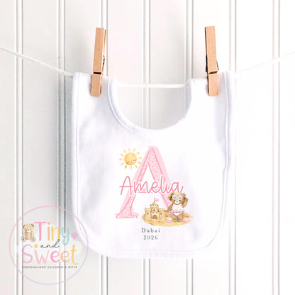 Personalised Holiday Sleepsuit, Personalised Baby Travel Outfit, Baby’s First Holiday T Shirt, Cute Summer Travel Outfit, My First Holiday