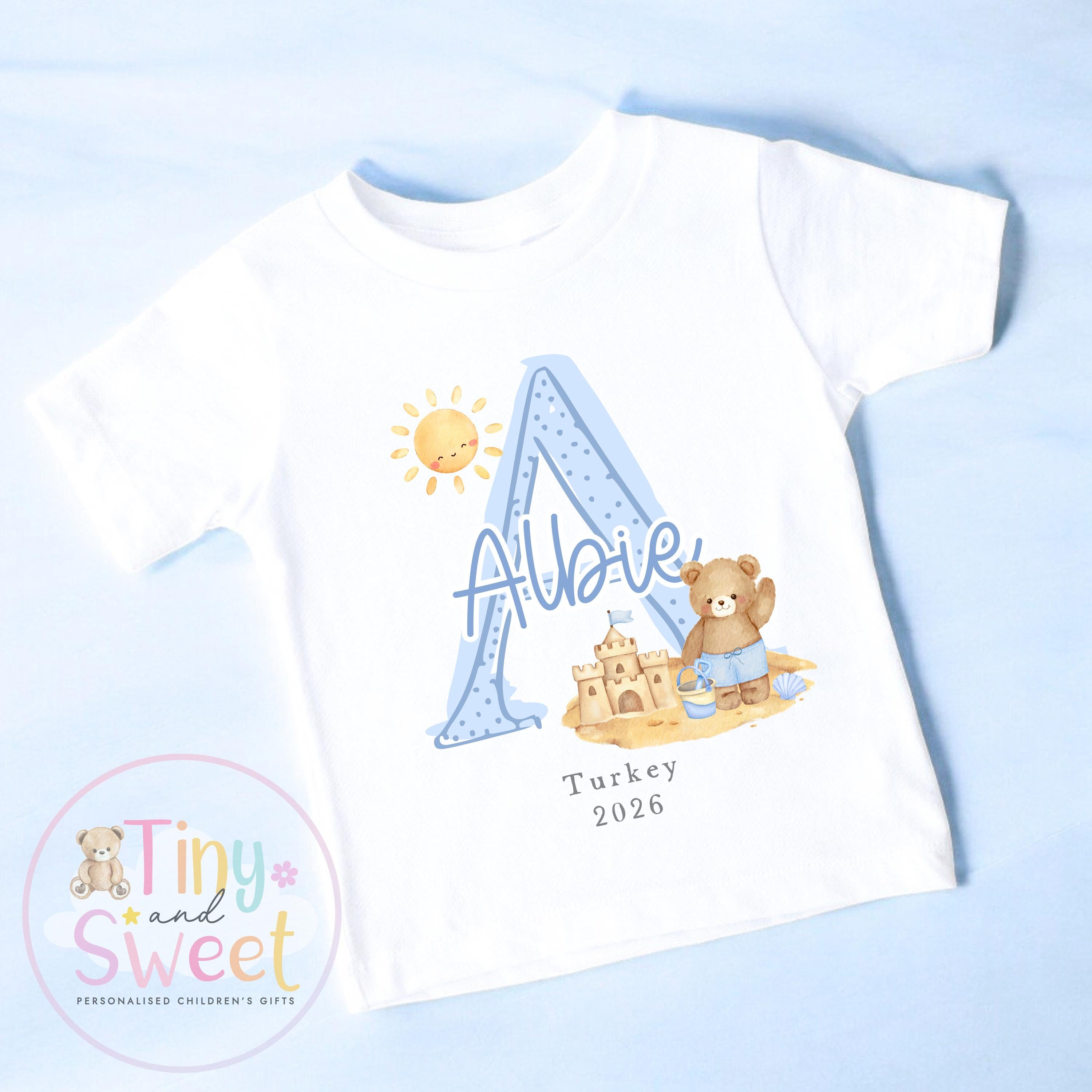 Personalised Holiday T Shirt, Personalised Baby Travel Outfit, Baby’s First Holiday Sleepsuit, Cute Summer Travel Outfit, My First Holiday