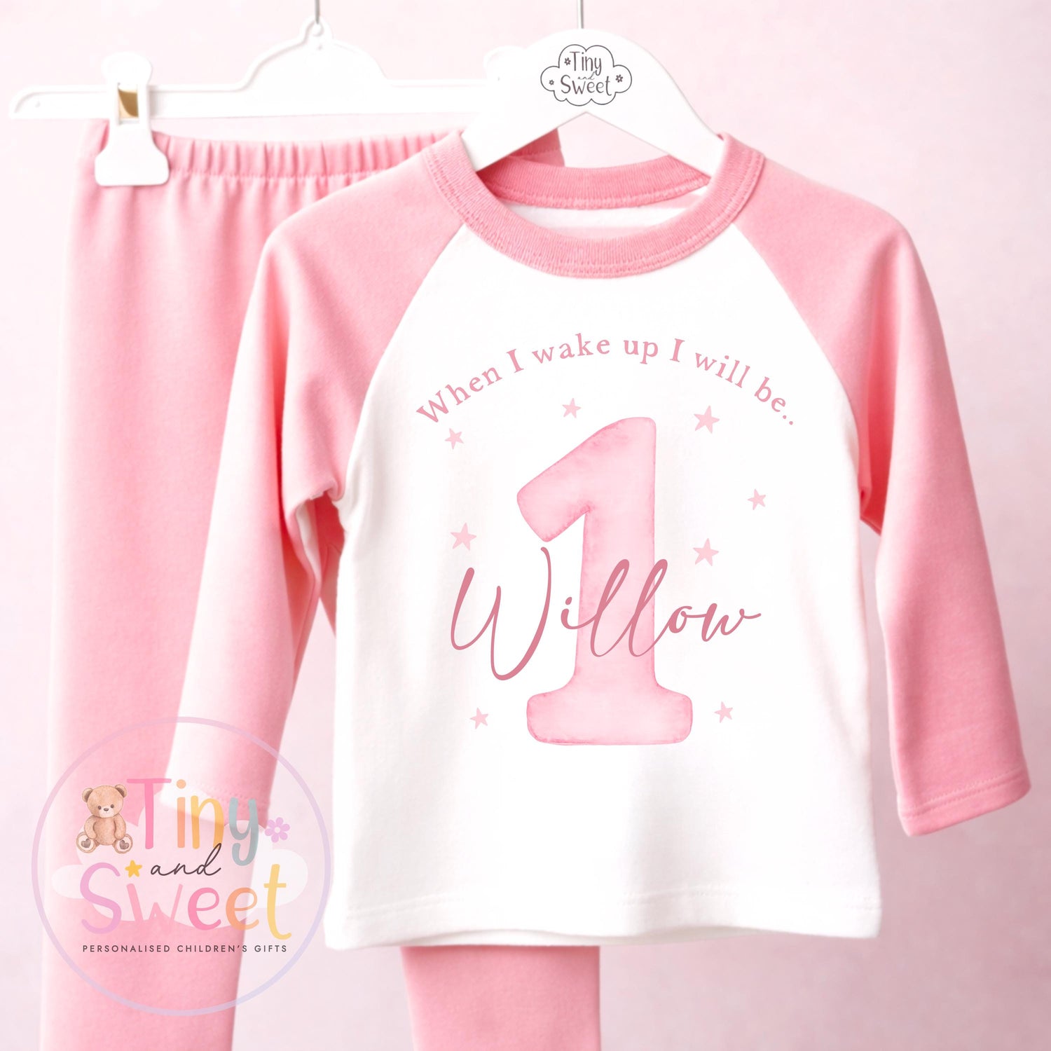Pink Personalised Birthday Pyjamas, 1st Birthday, 2nd Birthday, Any Age, When i wake up i will be .. - 100% Cotton