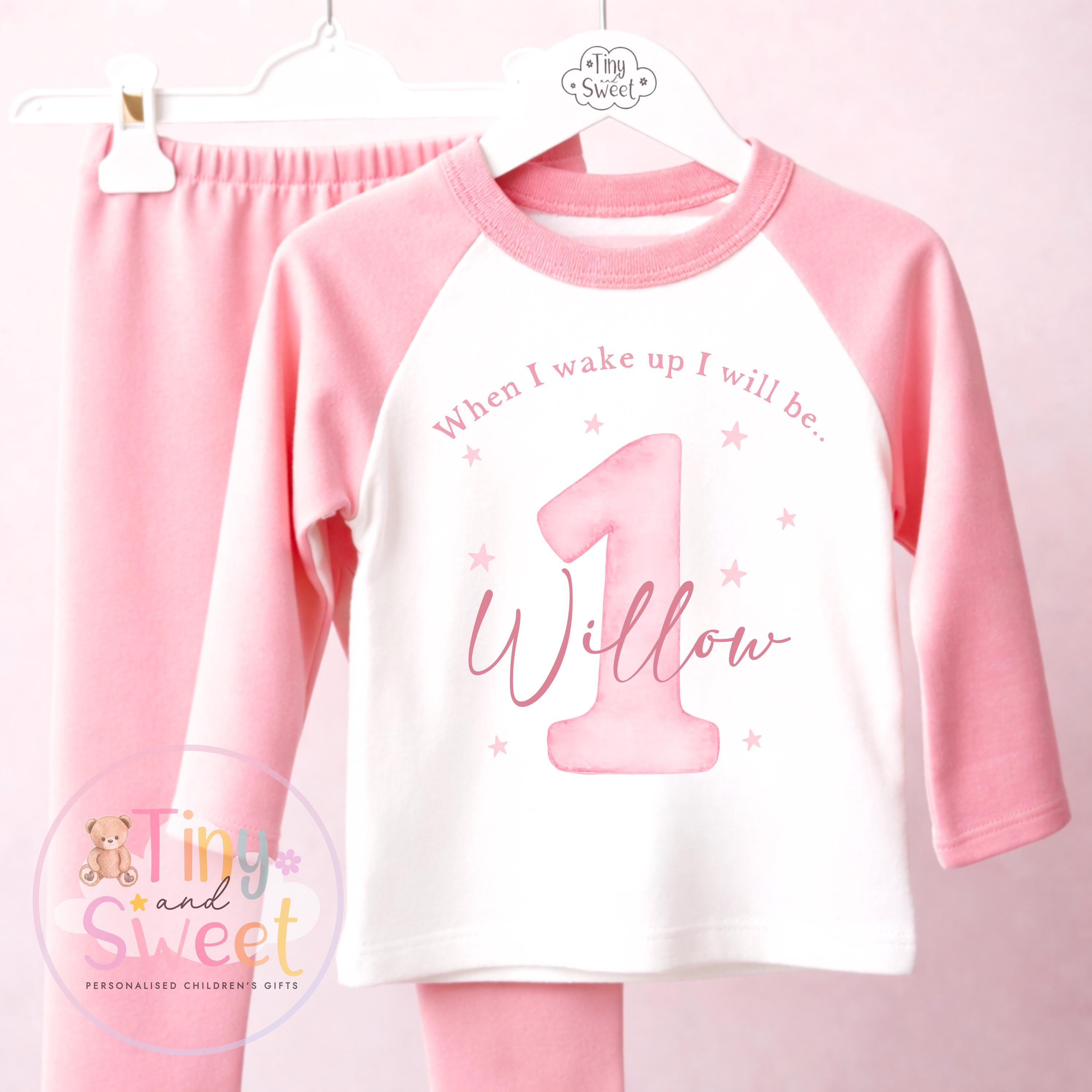 Pink Personalised Birthday Pyjamas, 1st Birthday, 2nd Birthday, Any Age, When i wake up i will be .. - 100% Cotton