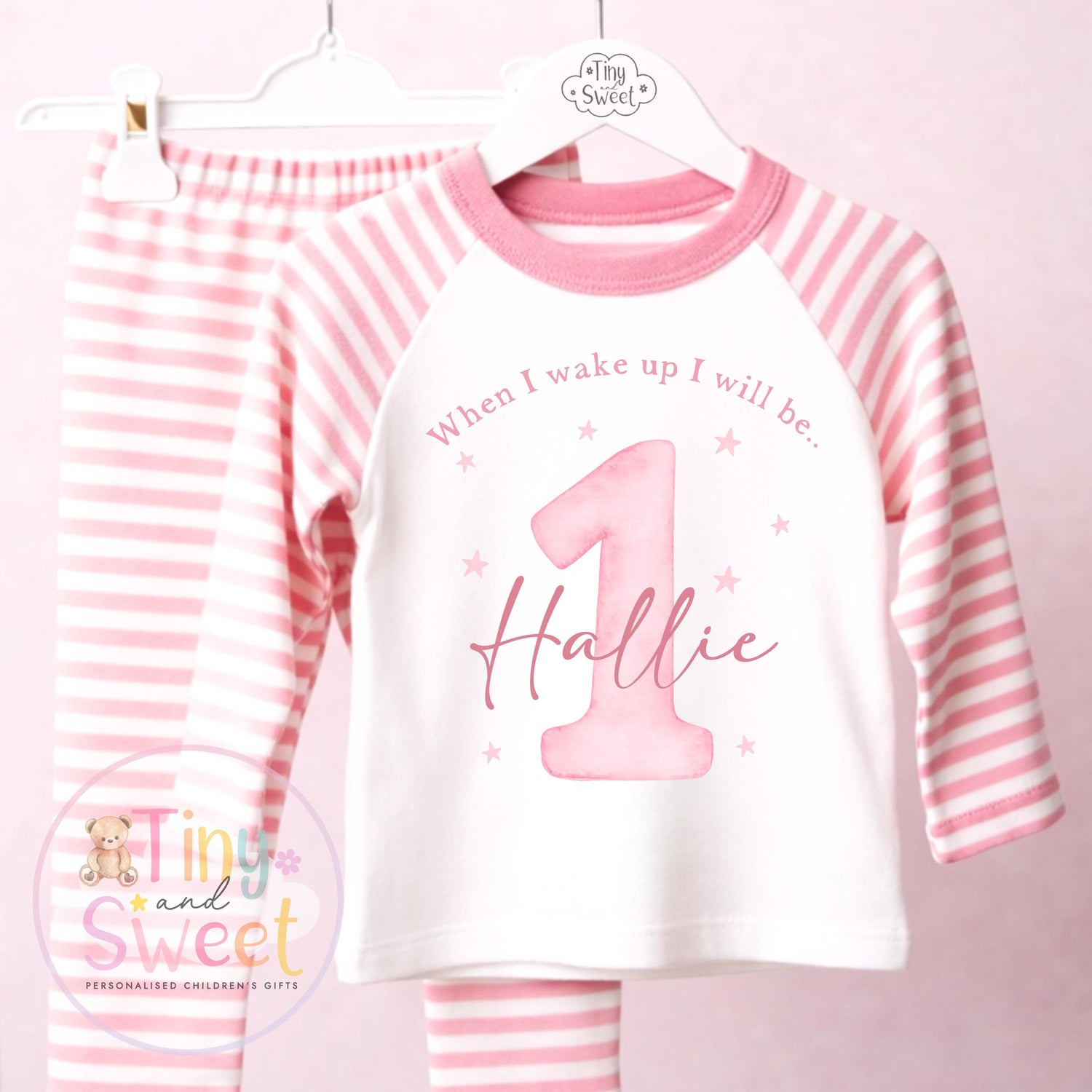 Pink Personalised Birthday Pyjamas, 1st Birthday, 2nd Birthday, Any Age, When i wake up i will be .. - 100% Cotton