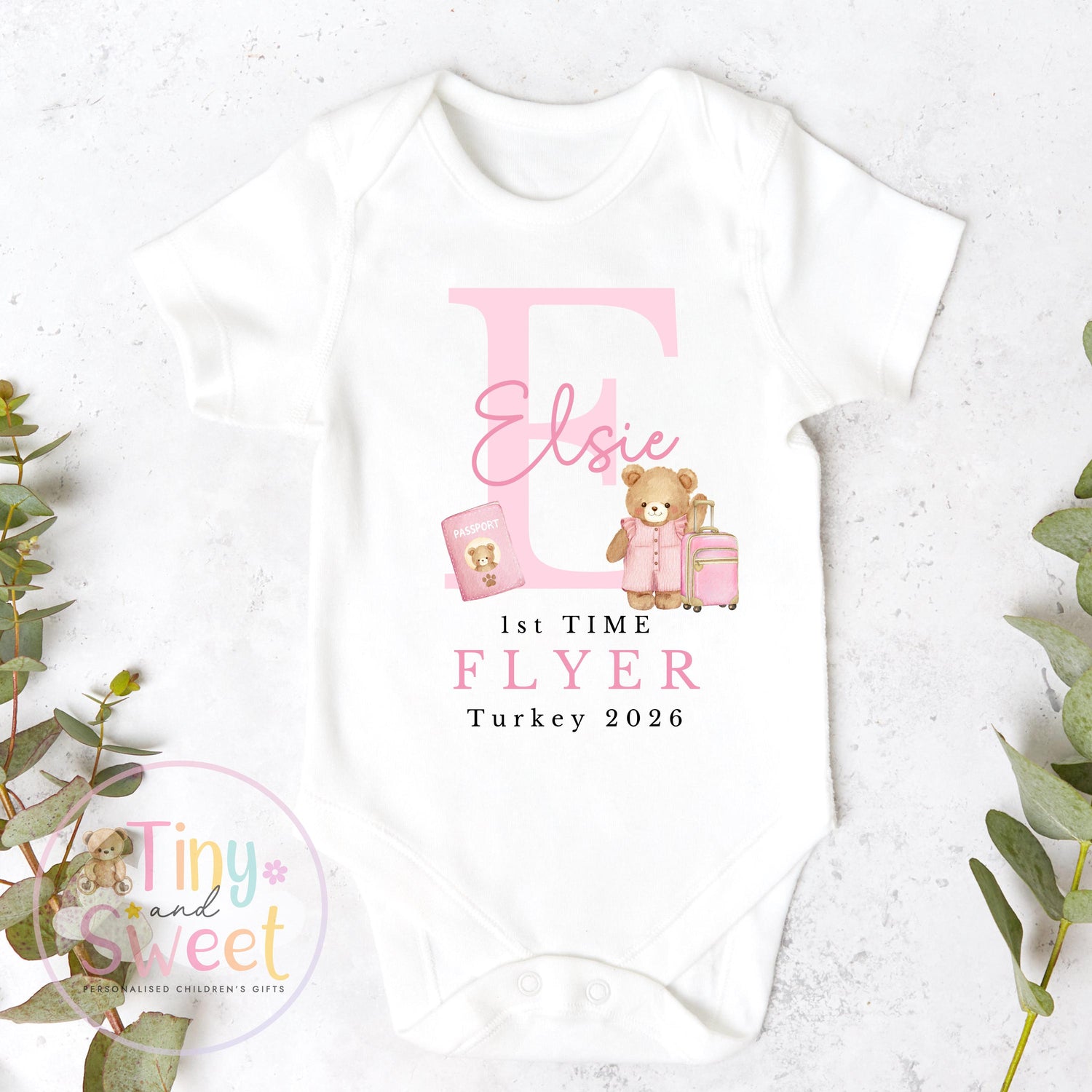 Personalised First Flight Baby Sleepsuit, First Time Flyer Bodysuit, Baby’s First Holiday Outfit, Custom Babygrow Gift