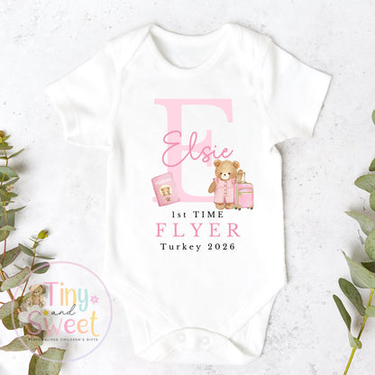 Personalised First Flight Baby Sleepsuit, First Time Flyer Bodysuit, Baby’s First Holiday Outfit, Custom Babygrow Gift