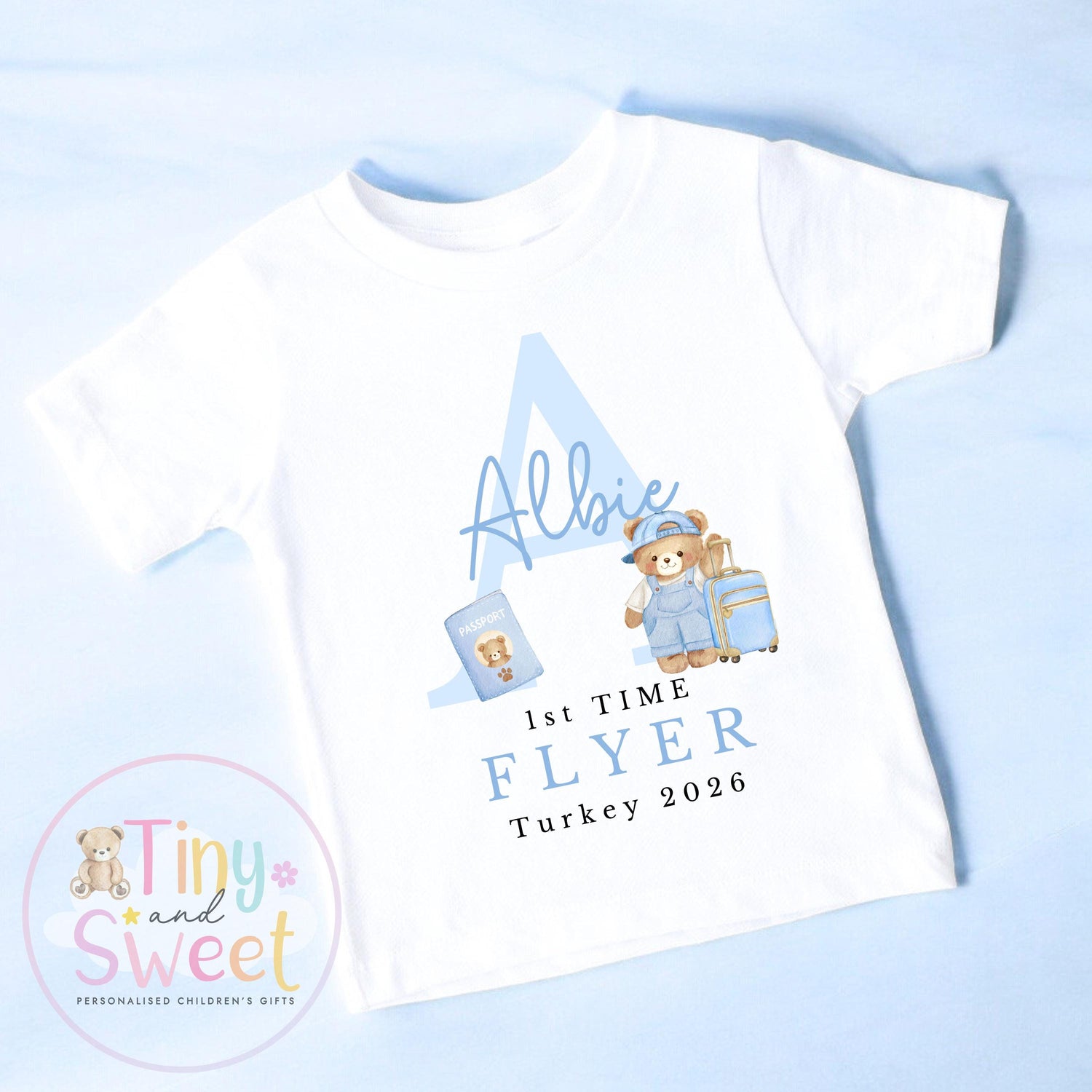 Personalised First Flight Baby T Shirt, First Time Flyer Sleepsuit, Baby’s First Holiday Outfit, Custom Babygrow Gift