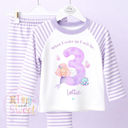 Purple Mermaid Personalised Birthday Pyjamas, When I Wake up i will be .. - 100% Cotton