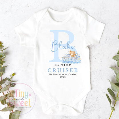 Personalised First Cruise T Shirt, First Time Cruiser Bodysuit, Baby’s First Holiday Outfit, Custom Babygrow Gift