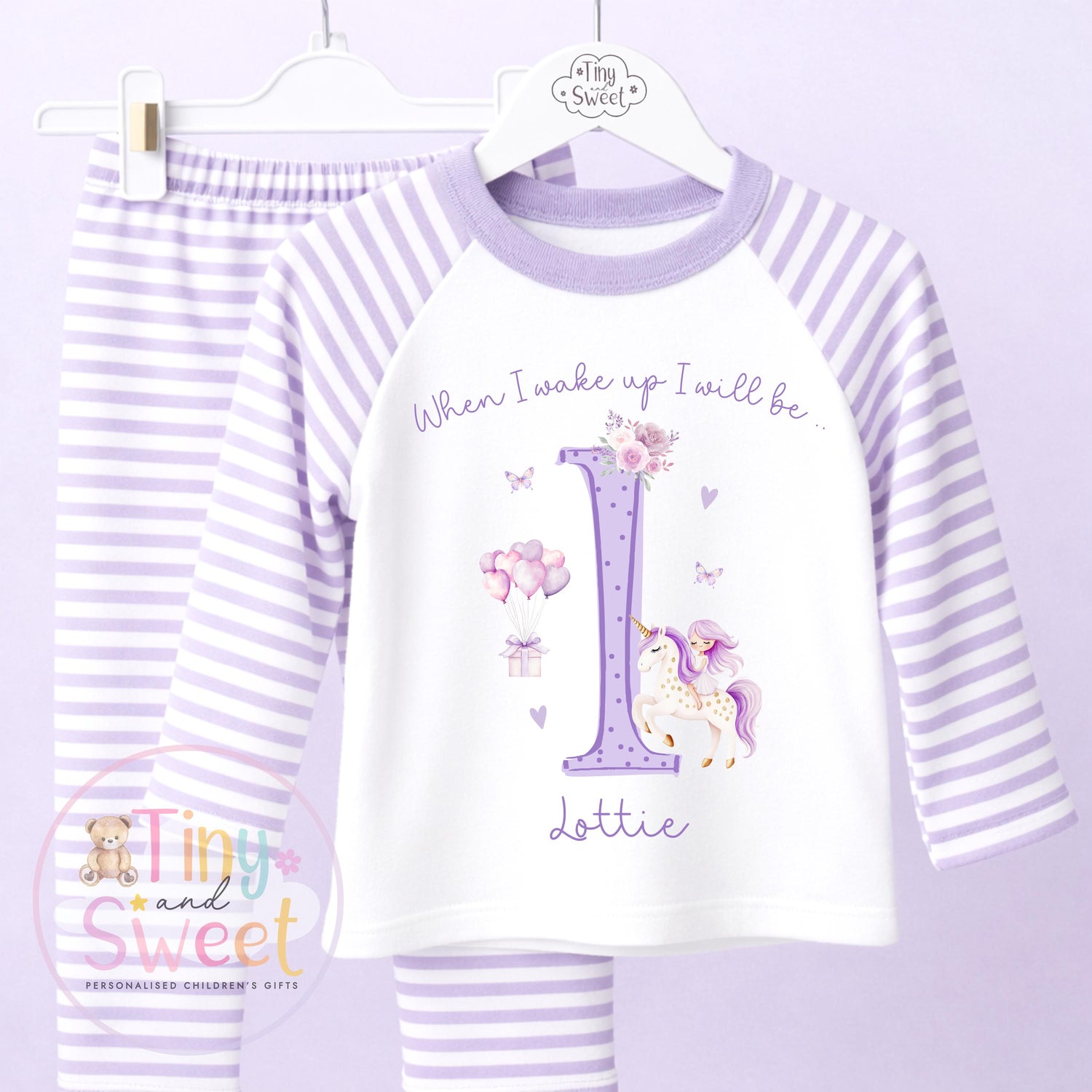 Purple Unicorn Personalised Birthday Pyjamas, When I Wake up i will be .. - 100% Cotton