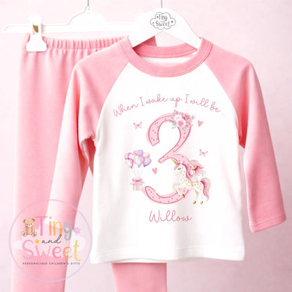 Pink Unicorn Personalised Birthday Pyjamas, When I Wake up i will be .. - 100% Cotton