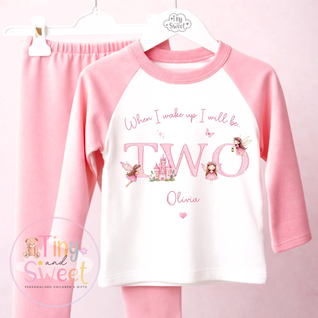 Pink Fairy Personalised Birthday Pyjamas, When I wake up I will be .. - 100% Cotton