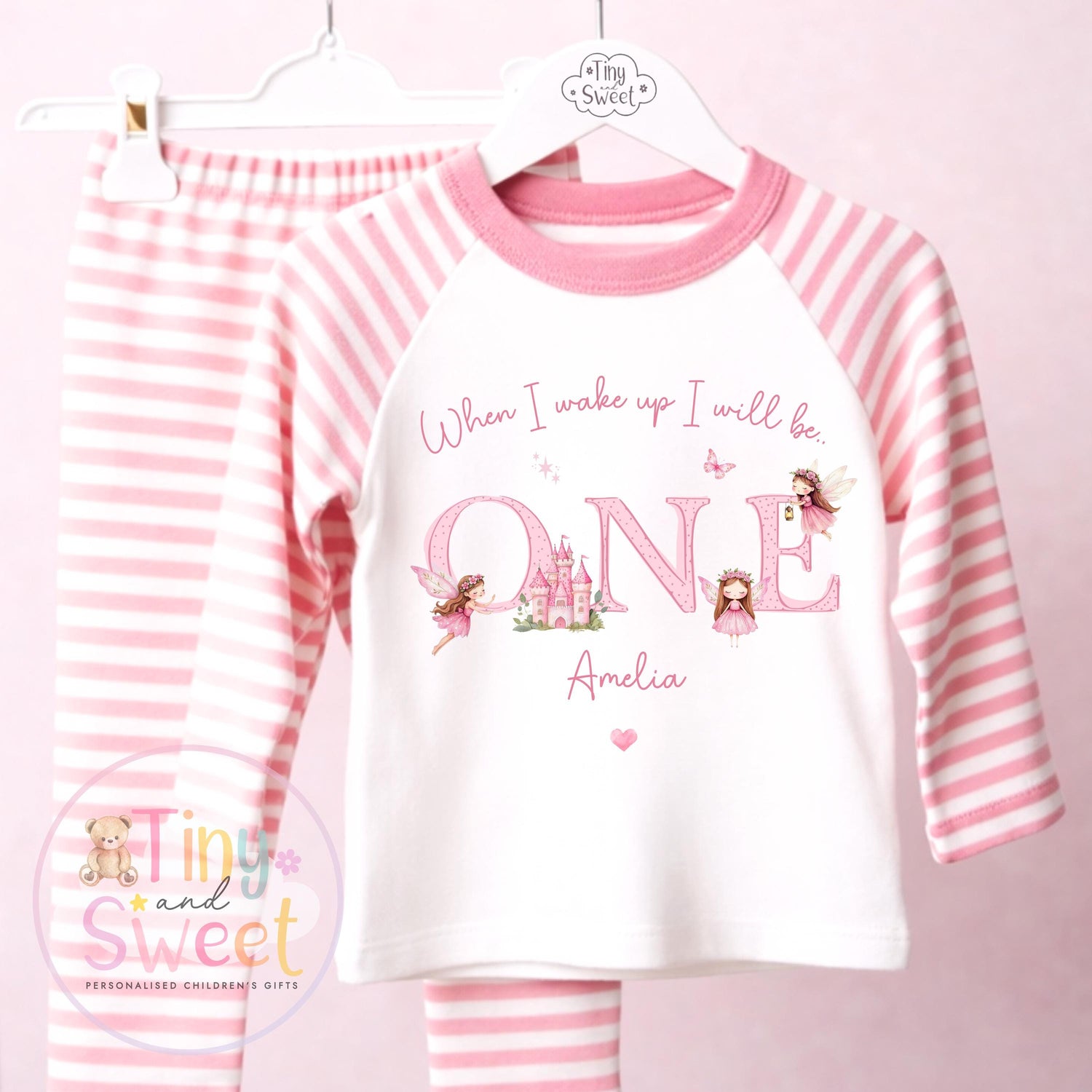 Pink Fairy Personalised Birthday Pyjamas, When I wake up I will be .. - 100% Cotton