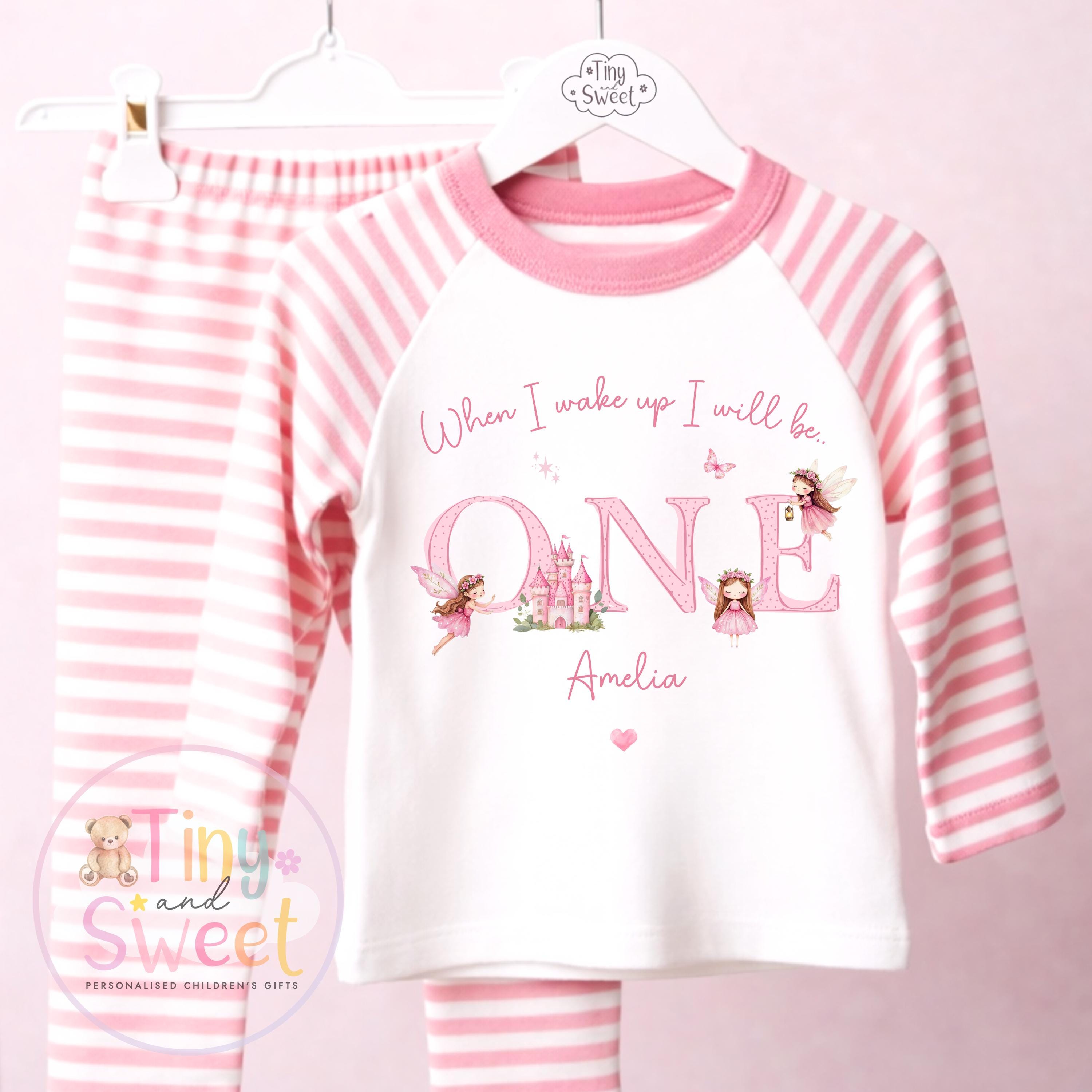 Pink Fairy Personalised Birthday Pyjamas, When I wake up I will be .. - 100% Cotton