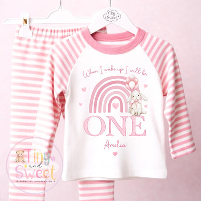 Pink Bunny Personalised Birthday Pyjamas, When I wake up I will be .. - 100% Cotton