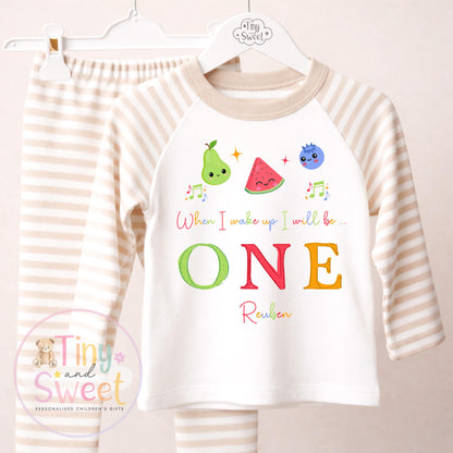 Personalised Dancing Sensory Fruit Birthday Pyjamas, Any Age, When I Wake Up Birthday Pjs, Girls Birthday Eve Outfit, 1st 2nd 3rd 4th